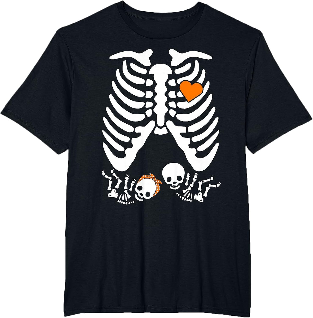 Halloween Pregnancy Announcement Costume, Twin Mom Skeleton T-Shirt - Black