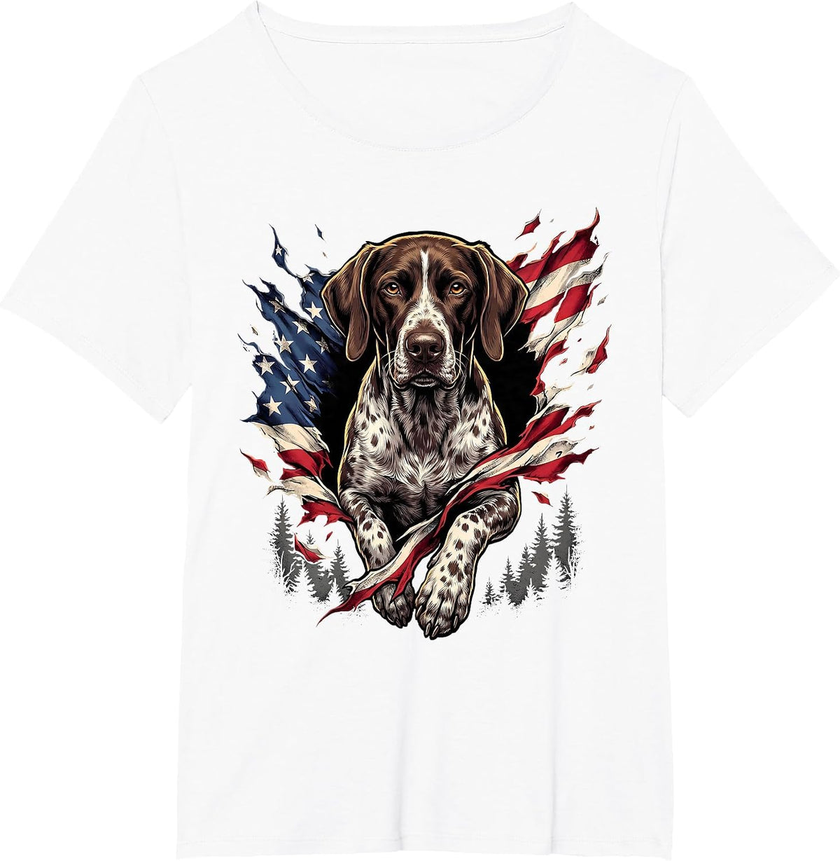 German Shorthaired Pointer American Flag GSP 4th of July T-Shirt - White