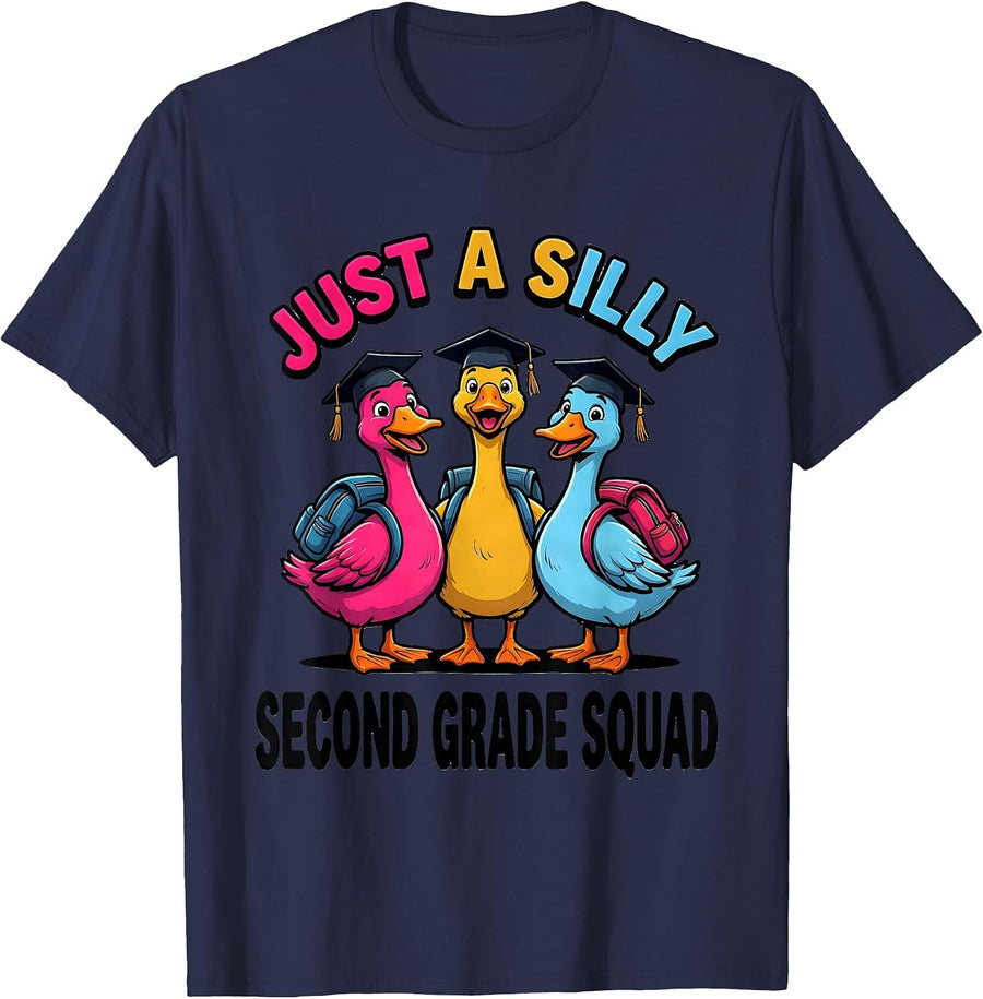 Just A Silly Second Grade Squad Silly Goose 2nd Grade T-Shirt - Navy Blue