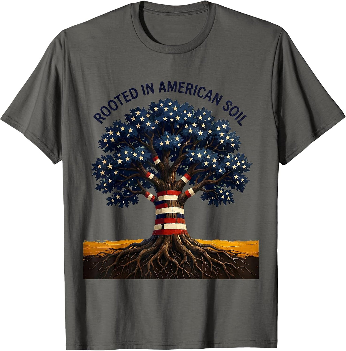 Men's Rooted in American Soil Patriotic USA Design T-Shirt - Asphalt Grey