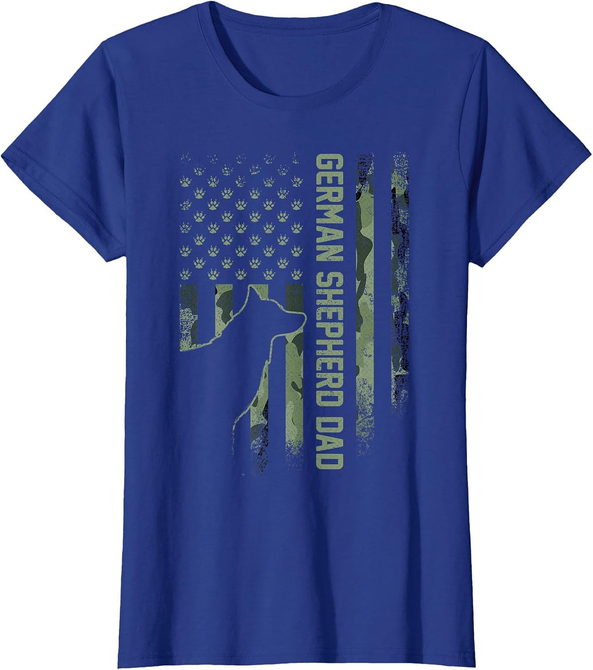 Vintage USA Camo Flag Proud German Shepherd Dad Silhouette T-Shirt - Royal Blue