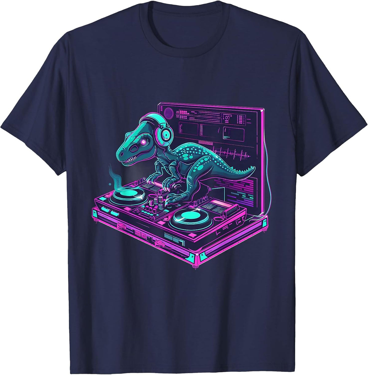 Dinosaur Music DJ House Beatmaker Turntable DJ Dinosaur T-Shirt - Navy Blue