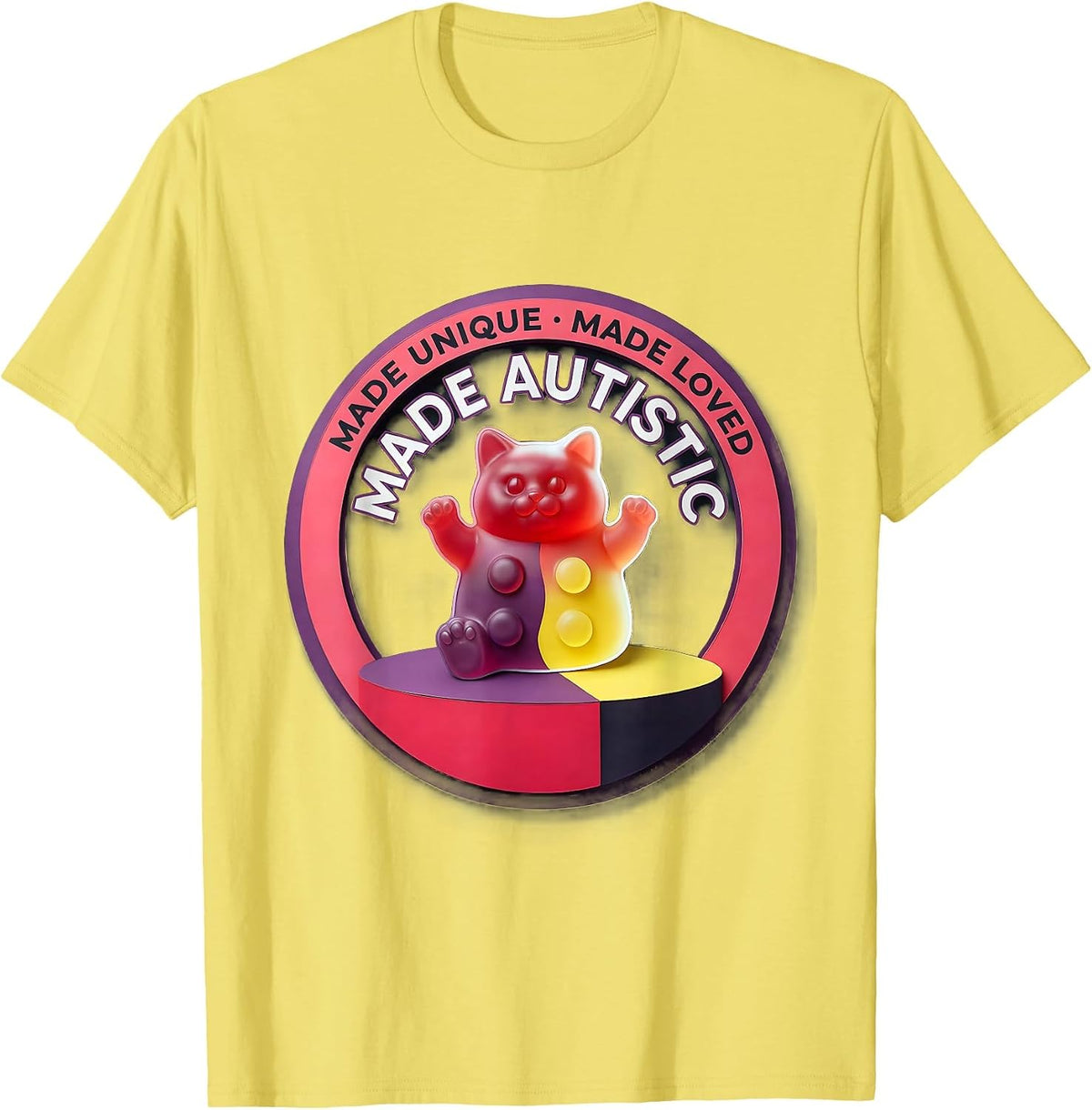 Men's Made Unique, Made Loved, Made Autistic Funny Autism T-Shirt - Lemon Yellow