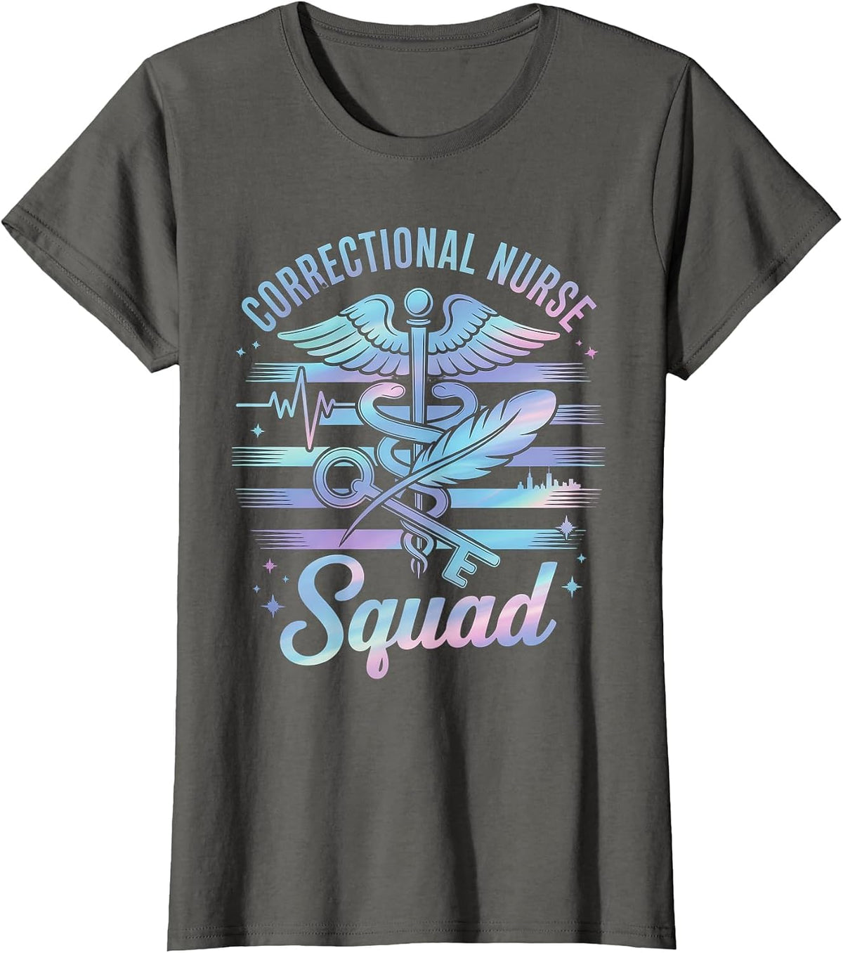 Correctional Nurse American Flag Corrections Nursing Squad T-Shirt - Asphalt Grey
