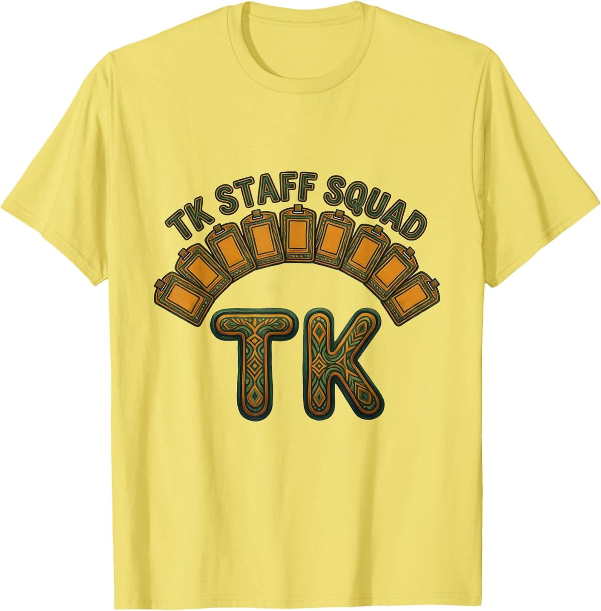 Men's TK Staff Squad Folk Art Transitional Kindergarten Teacher T-Shirt - Lemon Yellow