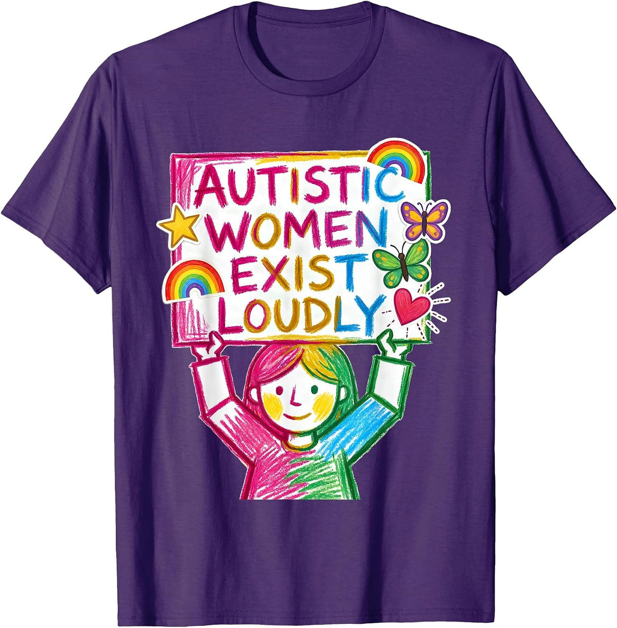 Men's Autistic Women Exist Loudly Awareness Design T-Shirt - Purple