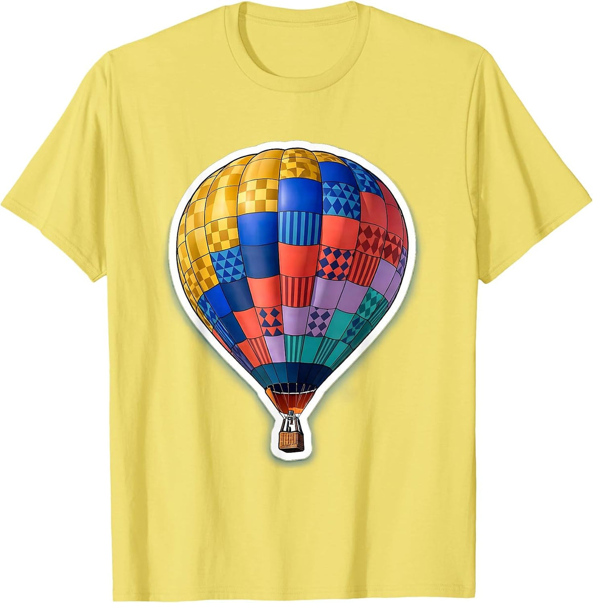 Men's Autism Awareness Patchwork Quilt Hot Air Balloon T-Shirt - Lemon Yellow