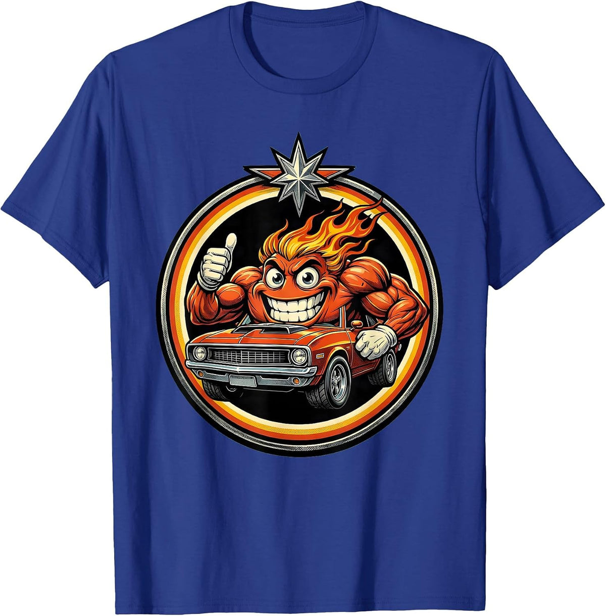 70s Muscle Car Racing Flames Retro Classic Design T-Shirt - Royal Blue