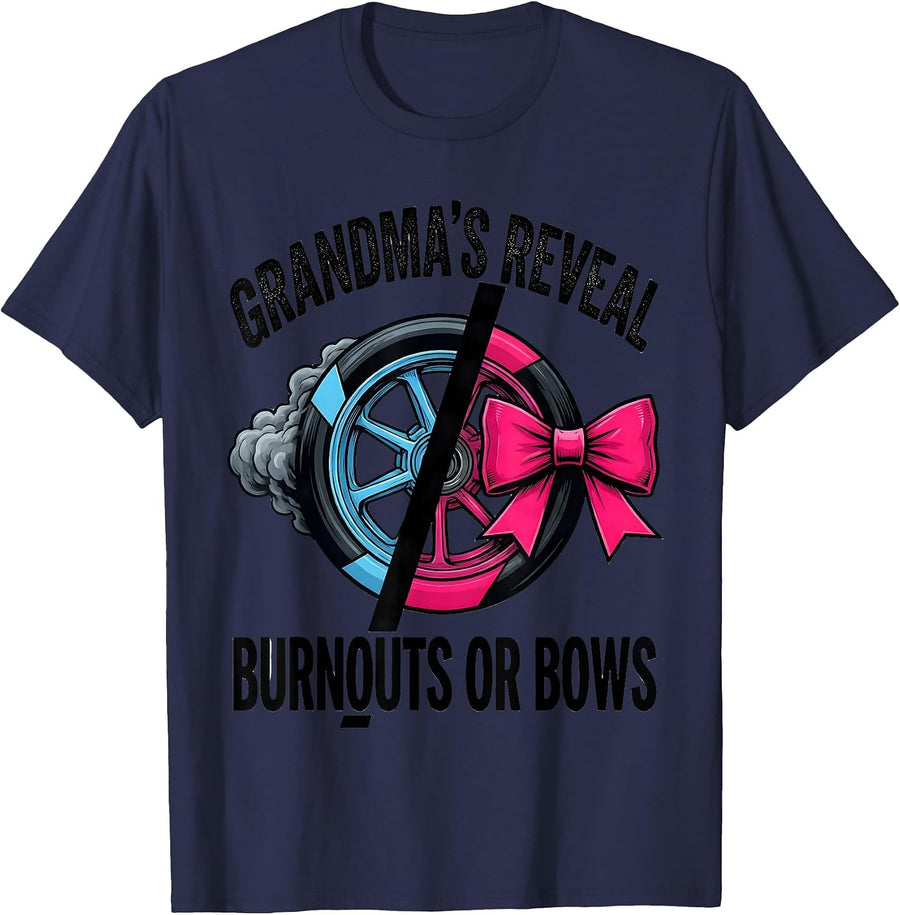 Grandma's Reveal Burnouts Or Bows Racing Livery Gender T-Shirt - Navy Blue