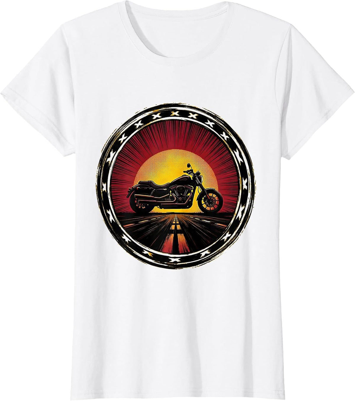 Retro 80s Motorcycle Sunset Silhouette Design T-Shirt - White
