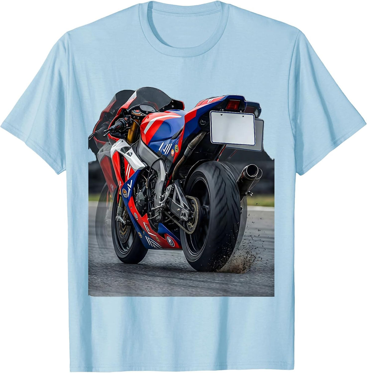 Men's Racing Livery Motorcycle Lean Into It Biker Humor T-Shirt - Baby Blue