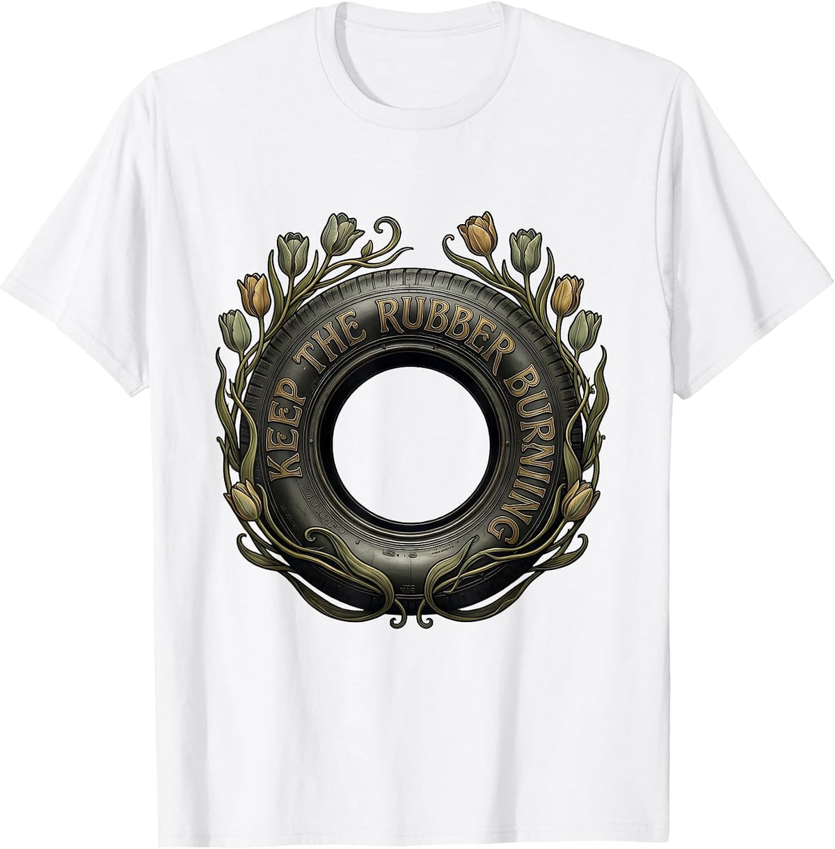 Men's Keep the Rubber Burning Racing Graphic Design T-Shirt - White