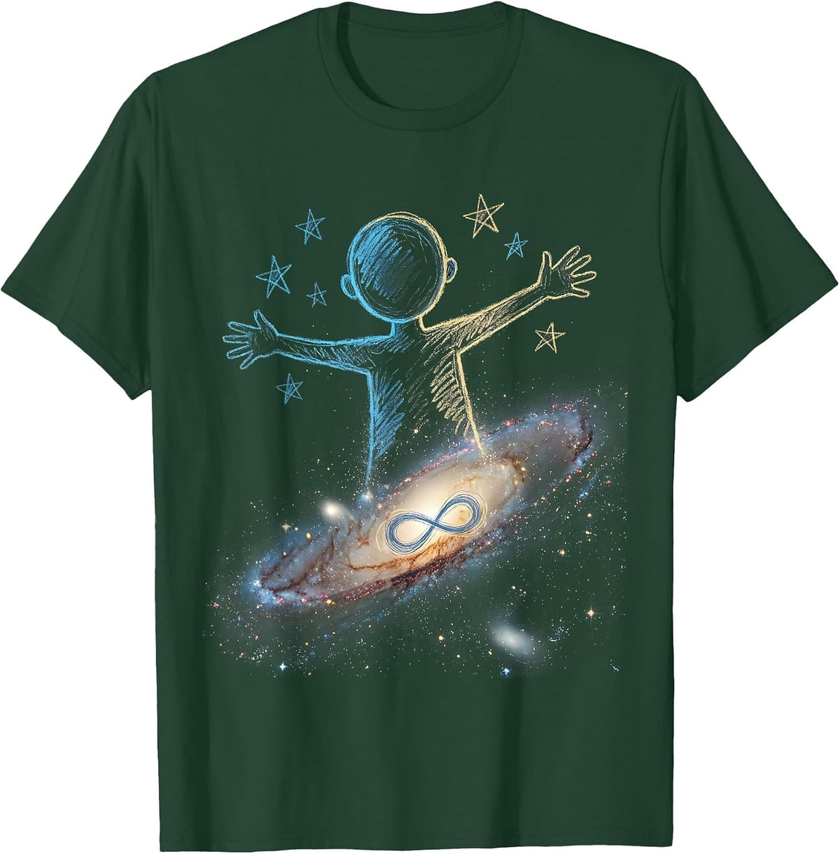 Autism Awareness Chalkboard Galaxy Art T-Shirt - Dark Green