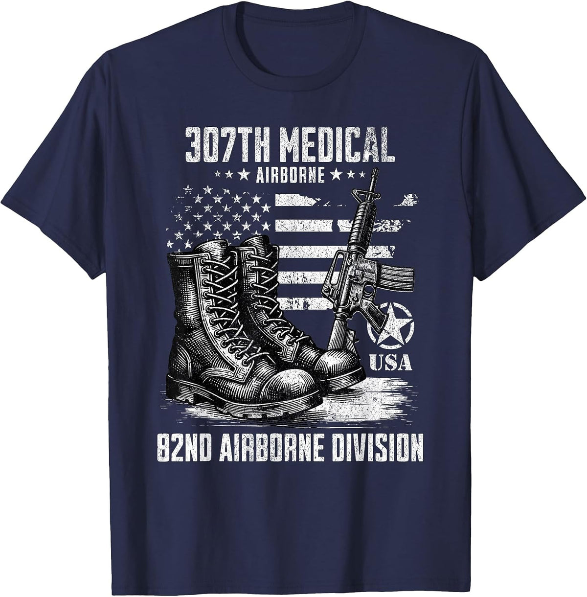307th Medical Battalion 82nd Airborne Division Veteran T-Shirt - Navy Blue