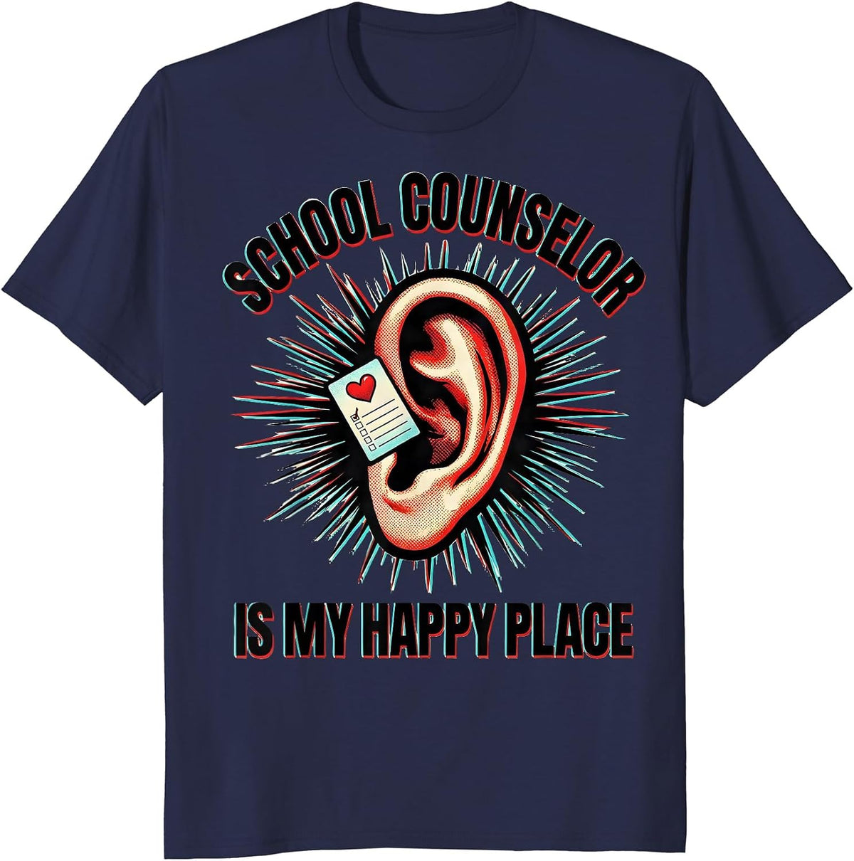 School Counselor Is My Happy Place Funny Therapist T-Shirt - Navy Blue