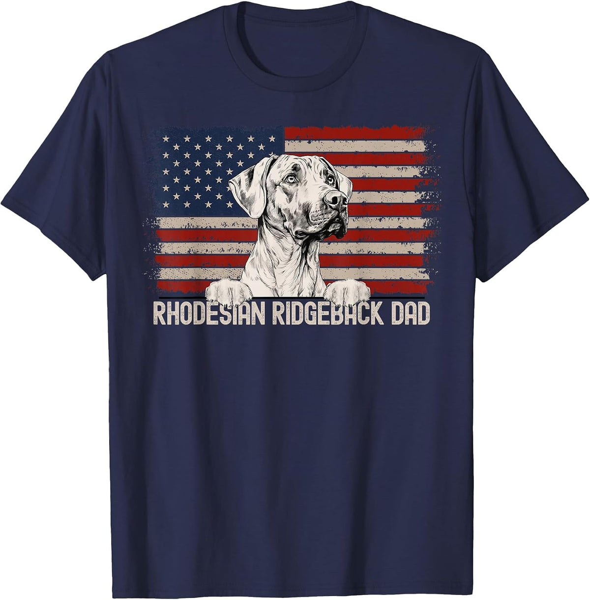Best Dog Dad Ever American Flag - Rhodesian Ridgeback Dad T-Shirt - Navy Blue