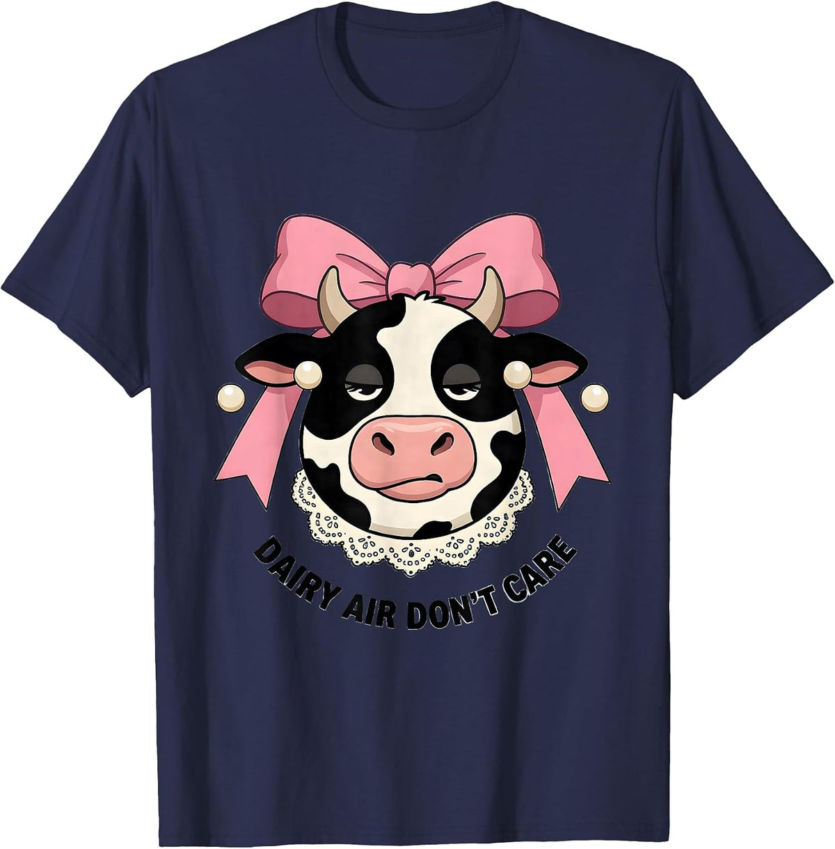 Dairy Air Don't Care Funny Cow Design T-Shirt - Navy Blue
