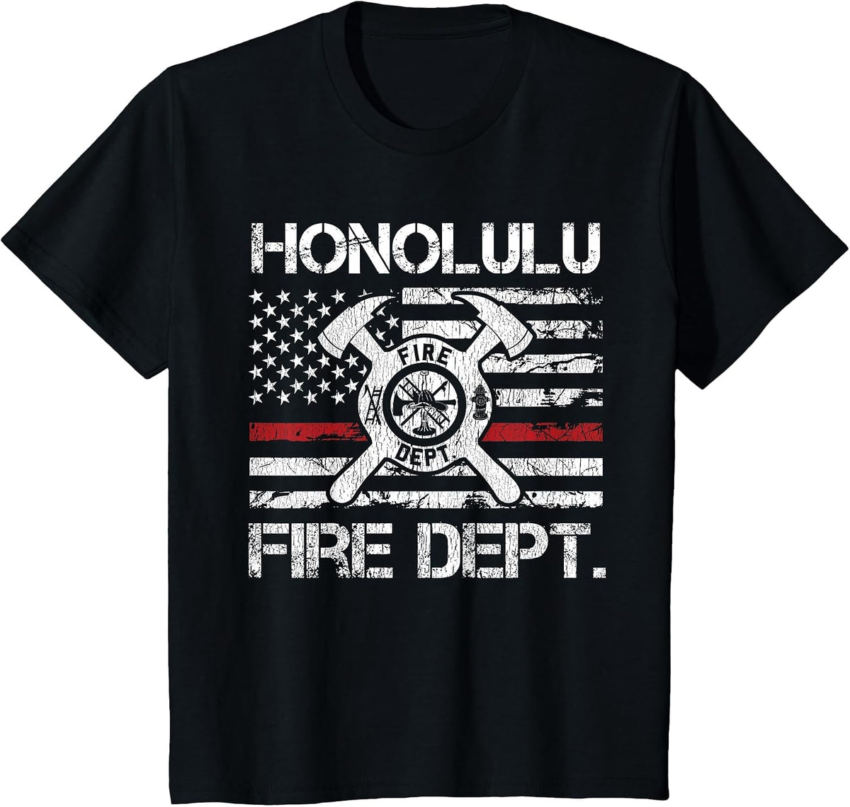 Honolulu Hawaii Fire Department Thin Red Line Fireman T-Shirt - Black
