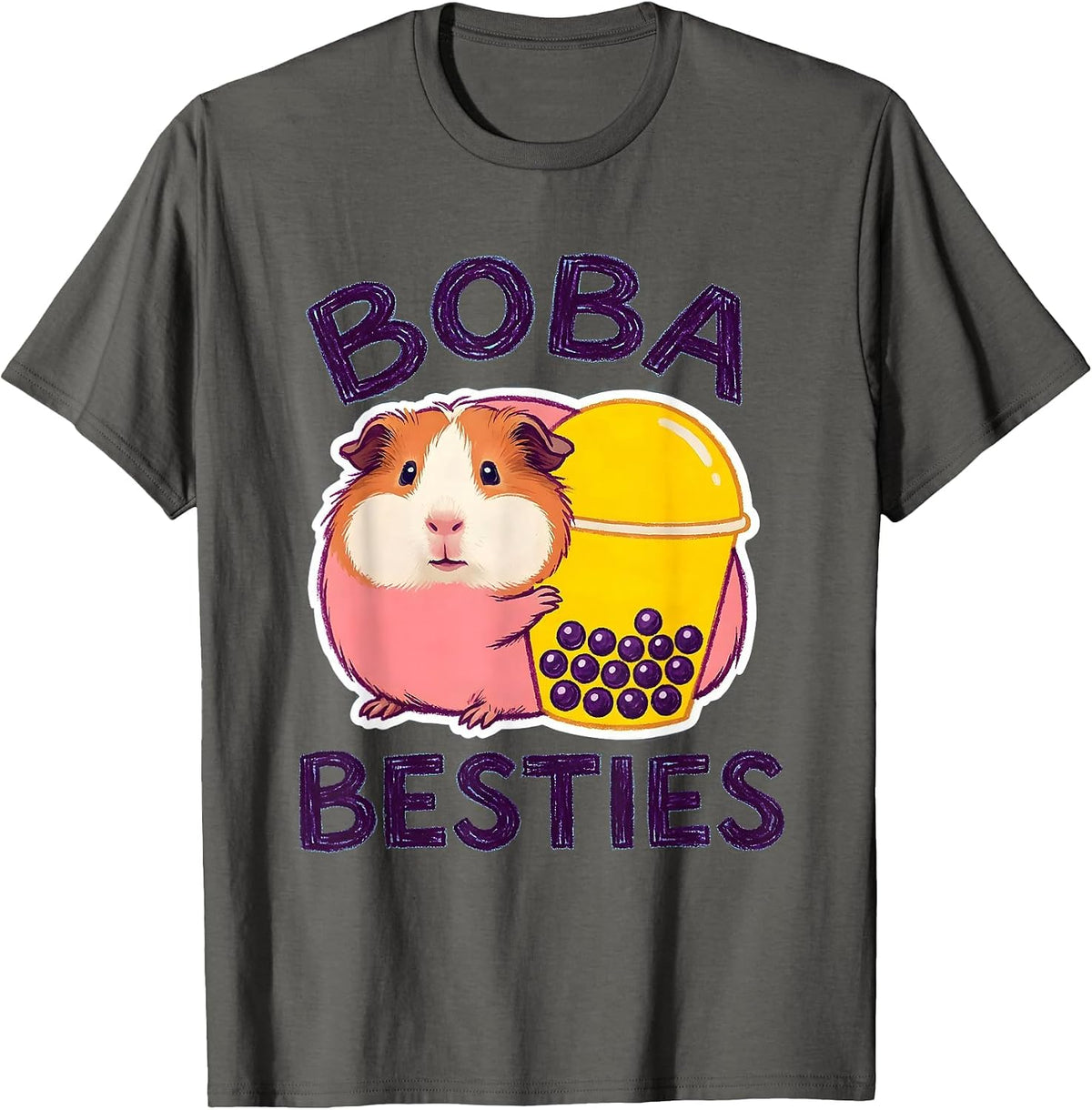 Men's Boba Besties Naive Kidcore Cute Kawaii Animal Boba Tea Lover T-Shirt - Asphalt Grey