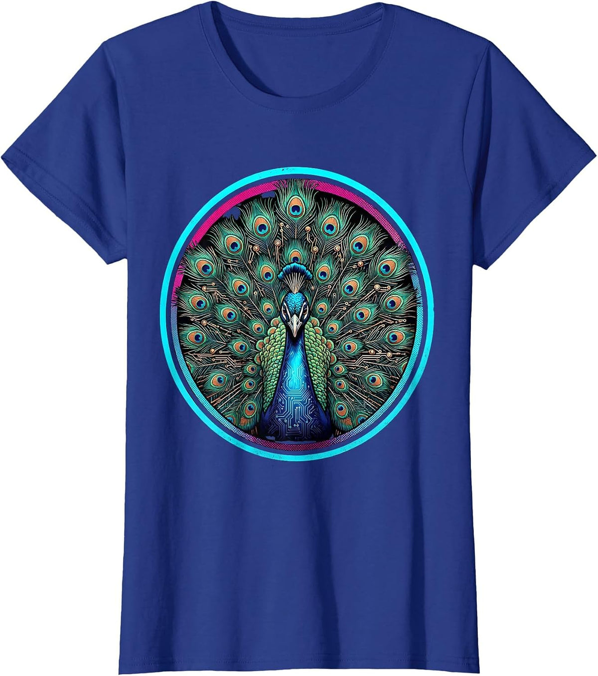 Women's Peacock Circuit Board Autism Awareness Design T-Shirt - Royal Blue