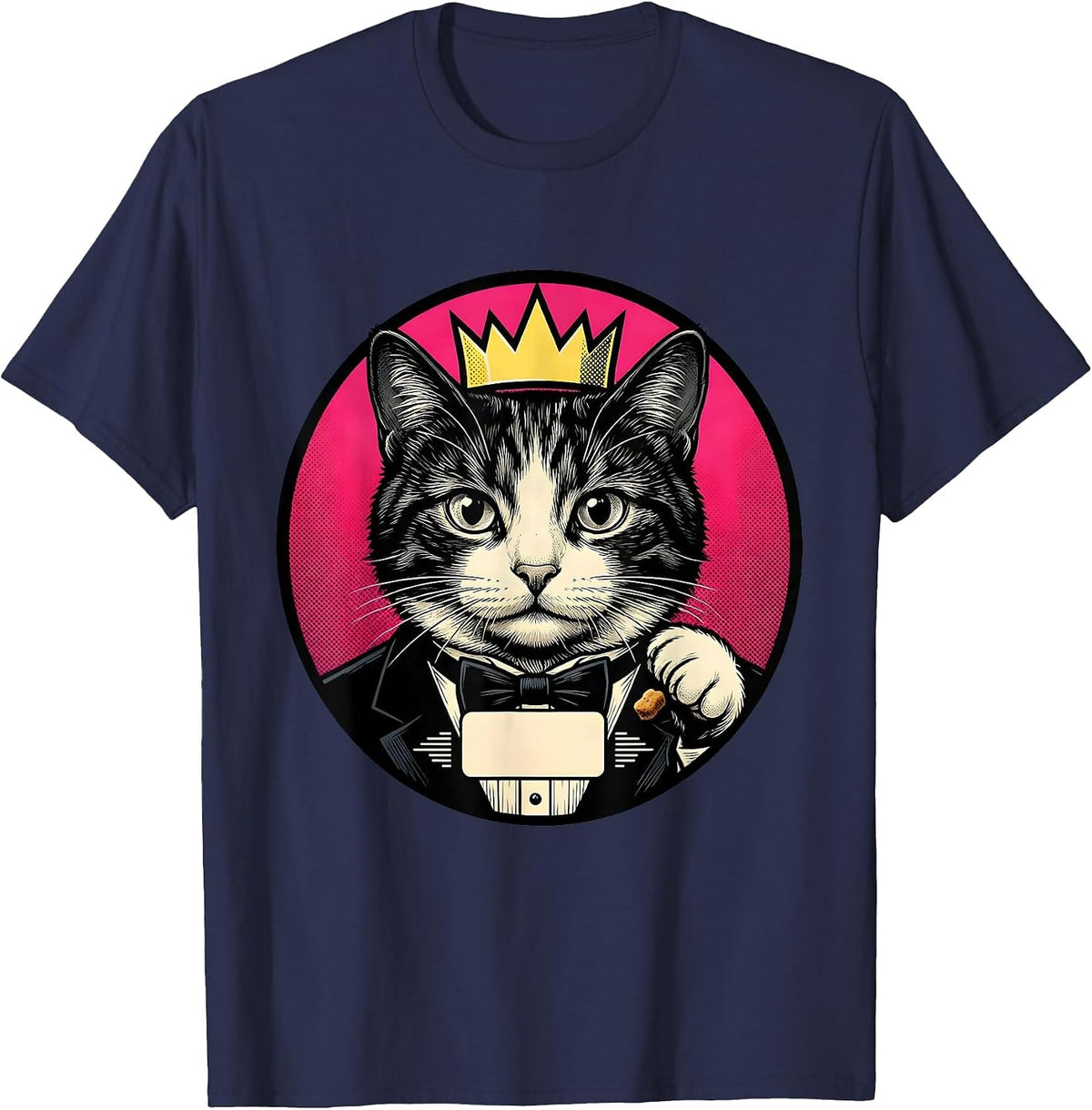 Men's Crowned Cat Pop Art Funny Cat Meme Humor T-Shirt - Navy Blue