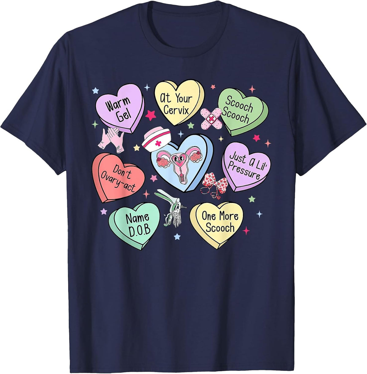 OBGYN Nurse Candy Heart Valentines Obstetrician Gynecologist T-Shirt - Navy Blue