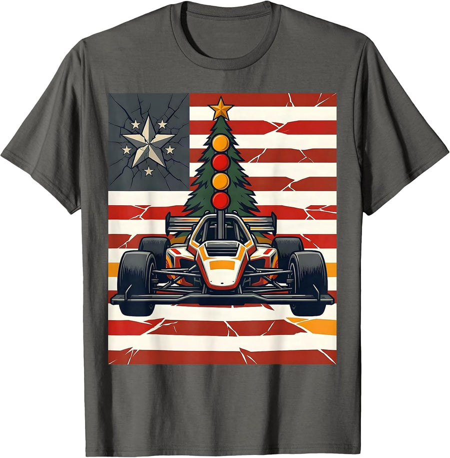 RC Touring Car Starting Tree Patriotic Racing Hobbyist T-Shirt - Asphalt Grey