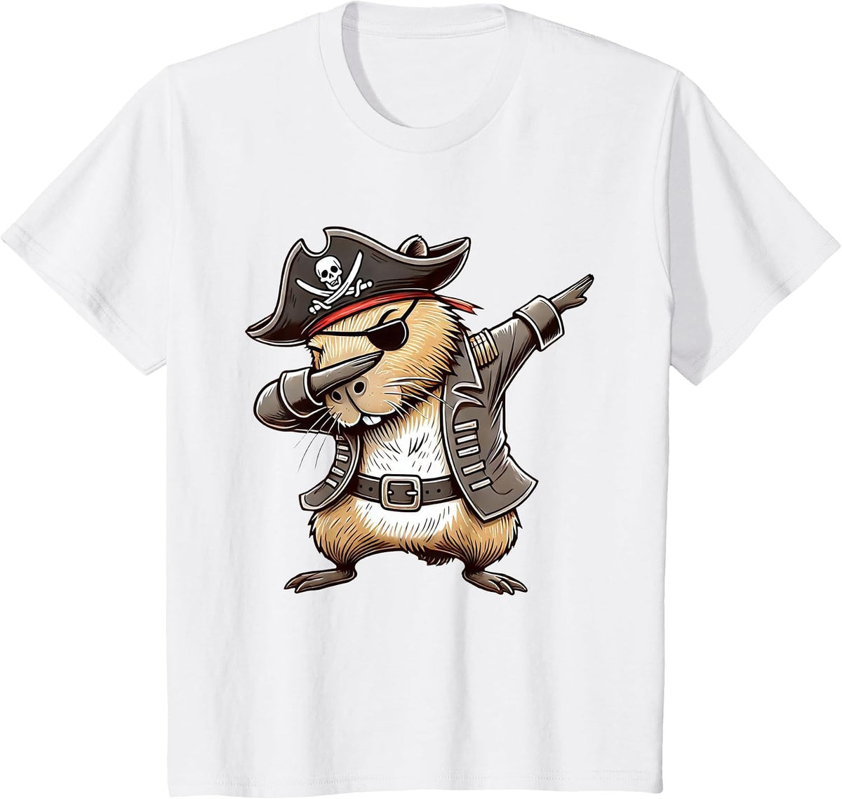 Pirate Capybara Dabbing Halloween Party Costume T-Shirt - White