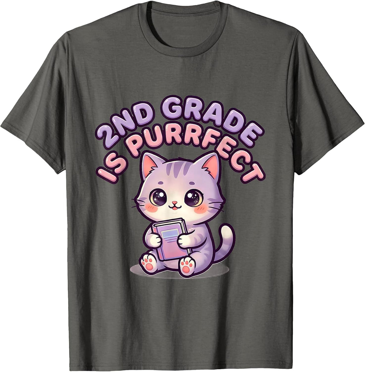 2nd Grade Is Purrfect Cute Kawaii Kitten Back To School T-Shirt - Asphalt Grey