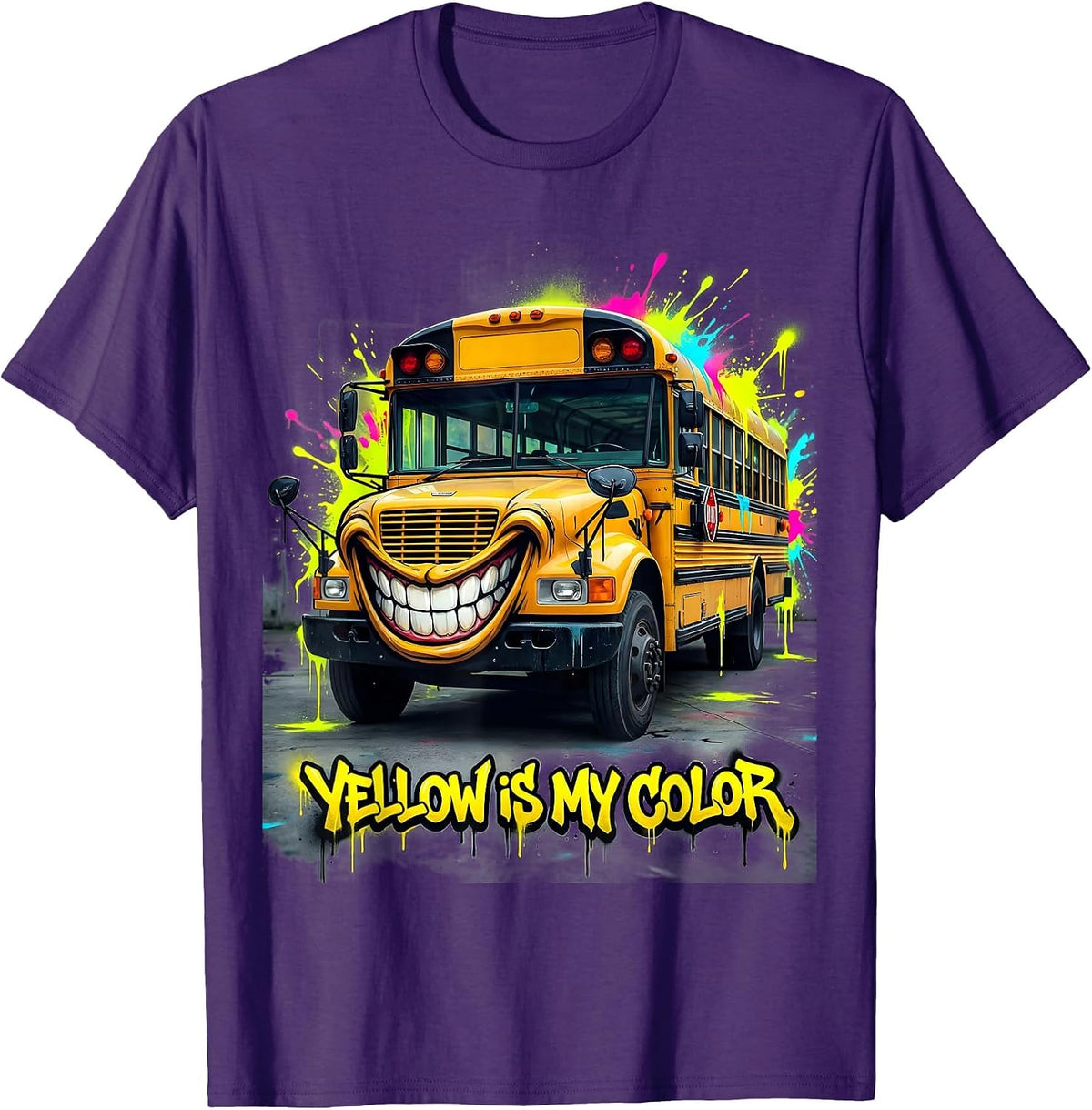 Yellow Is My Color School Bus Driver Design T-Shirt - Purple