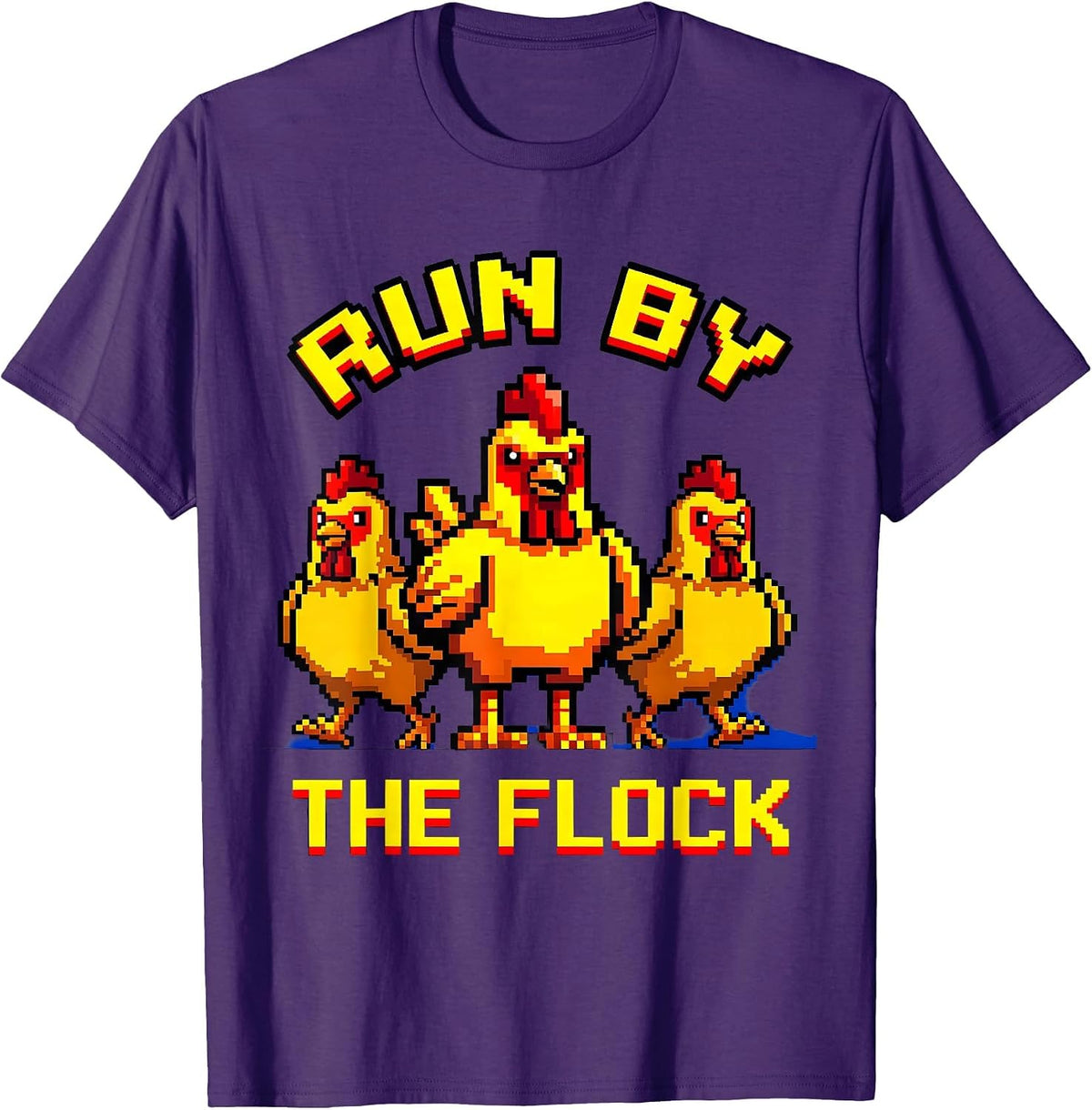 Run by the Flock Funny Chicken Design T-Shirt - Purple