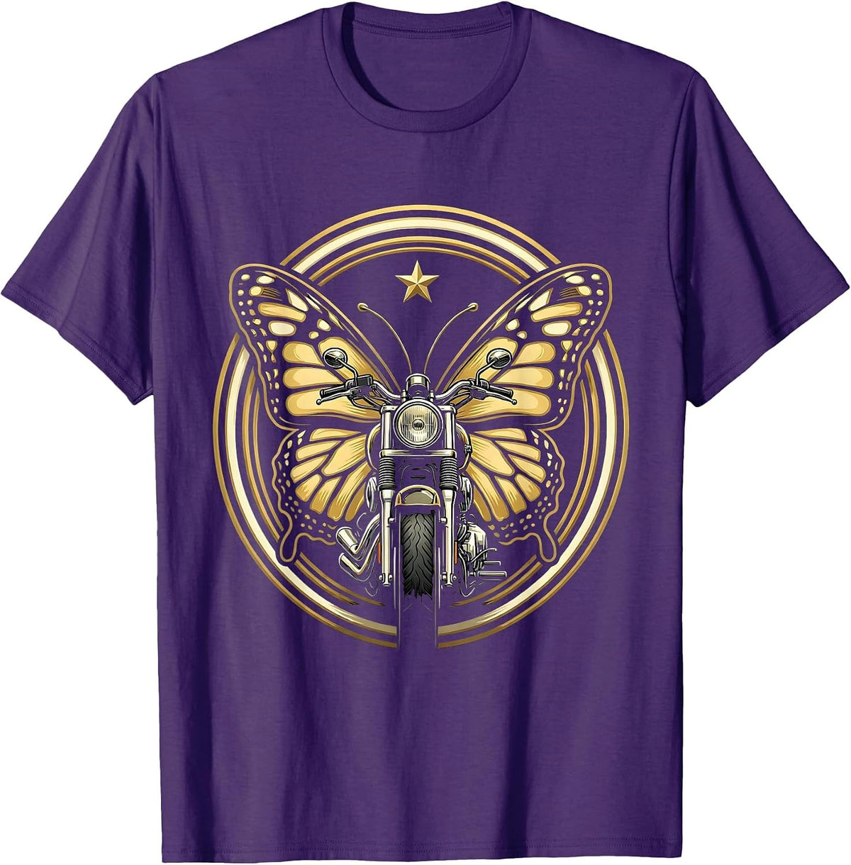 Men's Butterfly Wings Motorcycle Exhaust Smoke Biker T-Shirt - Purple