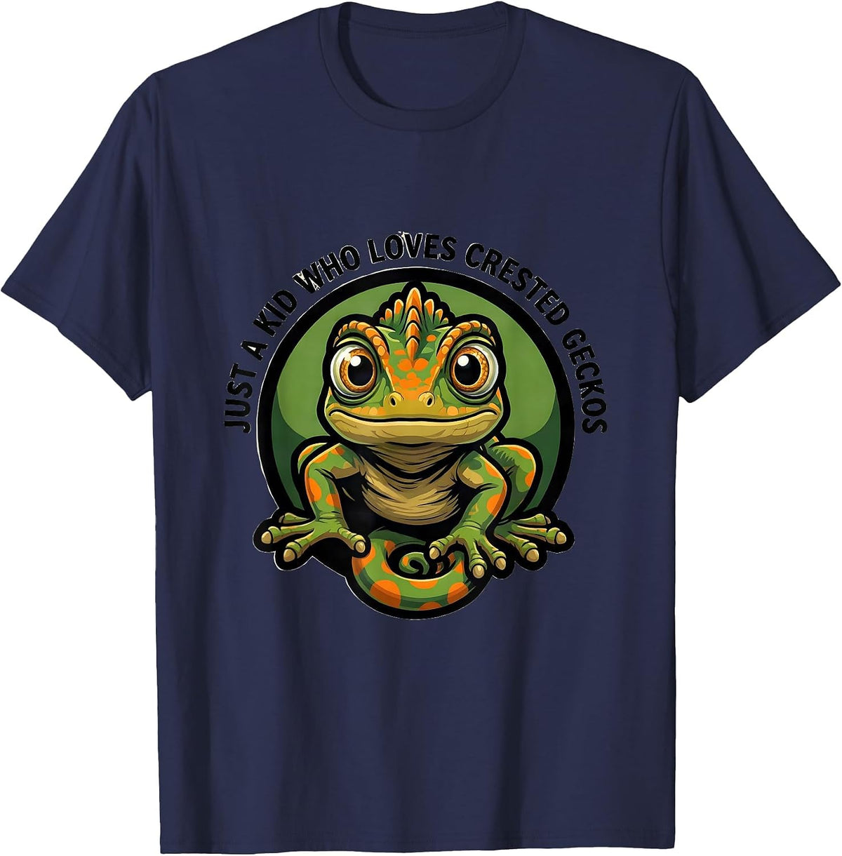 Just A Kid Who Loves Crested Geckos Funny Reptile Lover T-Shirt - Navy Blue