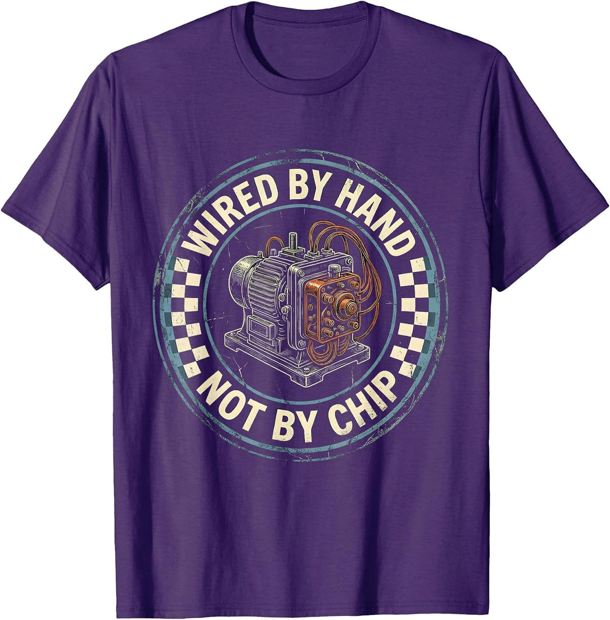 Wired By Hand, Not By Chip Distressed Vintage Car Racing Dad T-Shirt - Purple