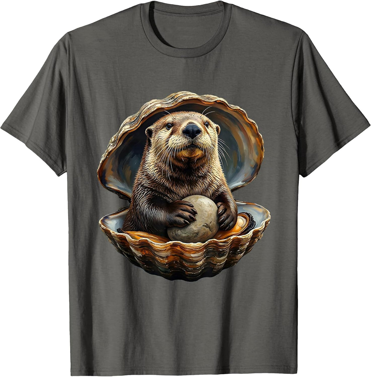 Men's Oversized Sea Otter Gouache Poster Otter Lover Humor T-Shirt - Asphalt Grey