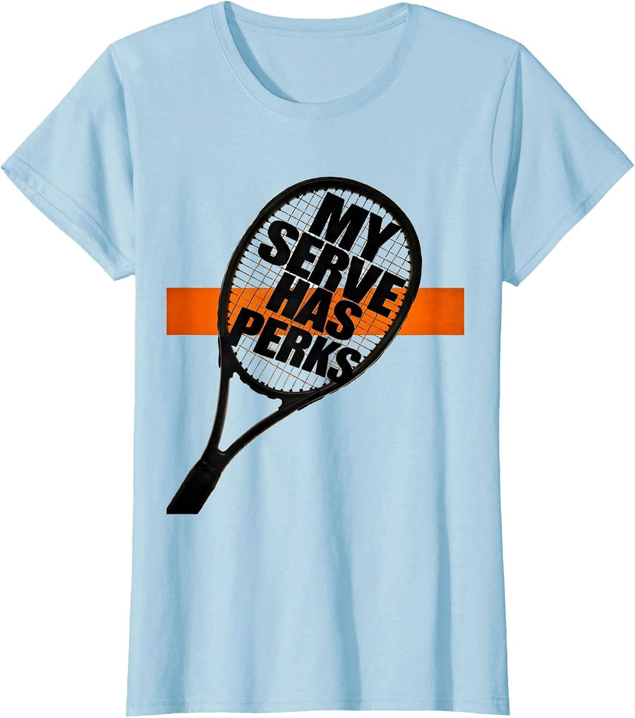 Women's My Serve Has Perks Brutalist Tennis Player Humor T-Shirt - Baby Blue