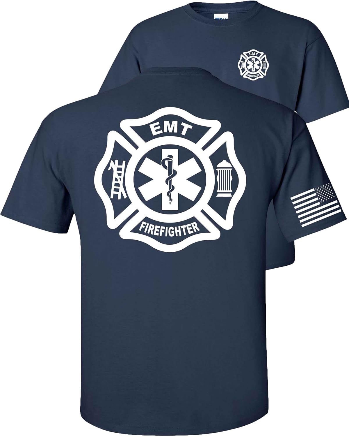 Occupations-911 Dispatcher First Responders Firefighter EMT ERT T-Shirt BAF Flag American - Firefighter Emt-navy