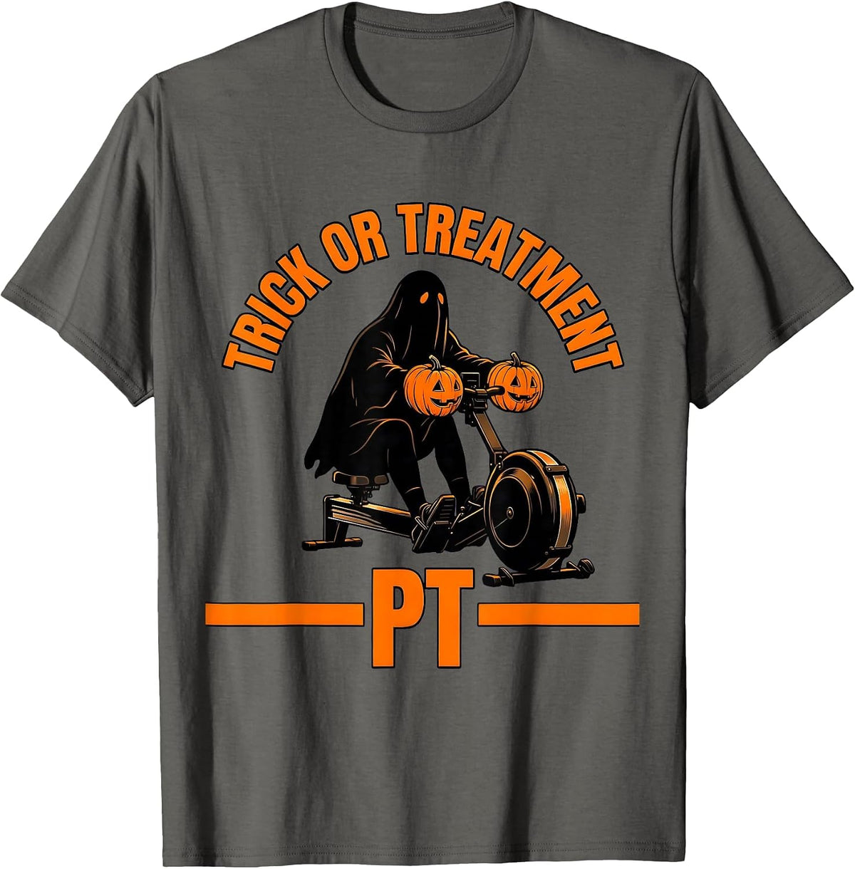 Trick Or Treatment PT Halloween Physical Therapist Funny T-Shirt - Asphalt Grey