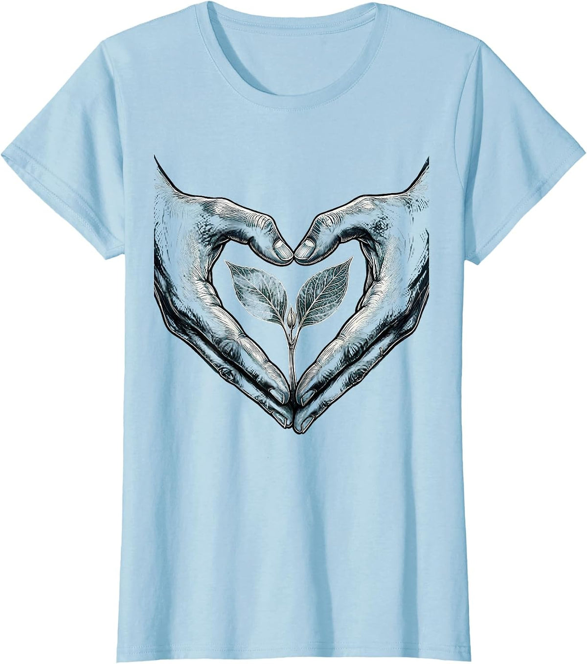 Women's Autism Awareness Hands Heart Seedling Design T-Shirt - Baby Blue