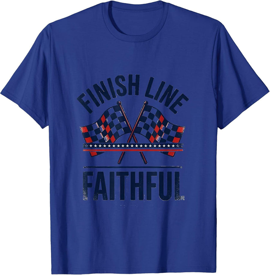 Finish Line Faithful Patriotic Checkered Flag Racing Fan T-Shirt - Royal Blue