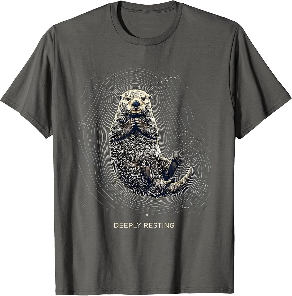 Men's Deeply Resting Topographic Contour Sea Otter Animal Lover T-Shirt - Asphalt Grey