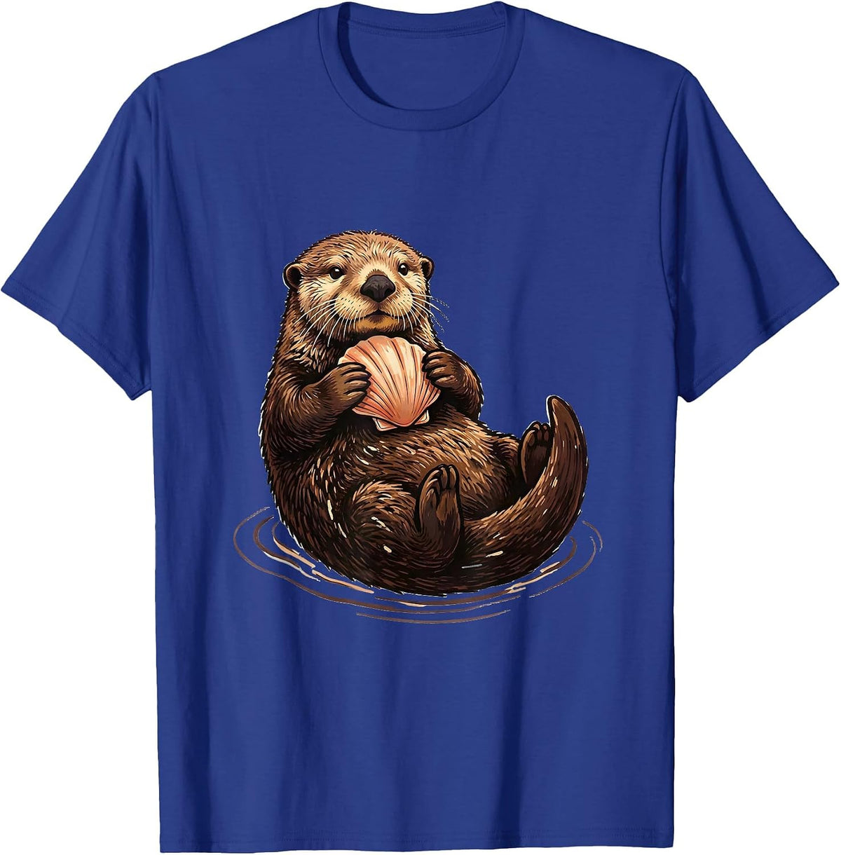 Sea Otter Hugging Shell Cute Otter Lover Humor T-Shirt - Royal Blue