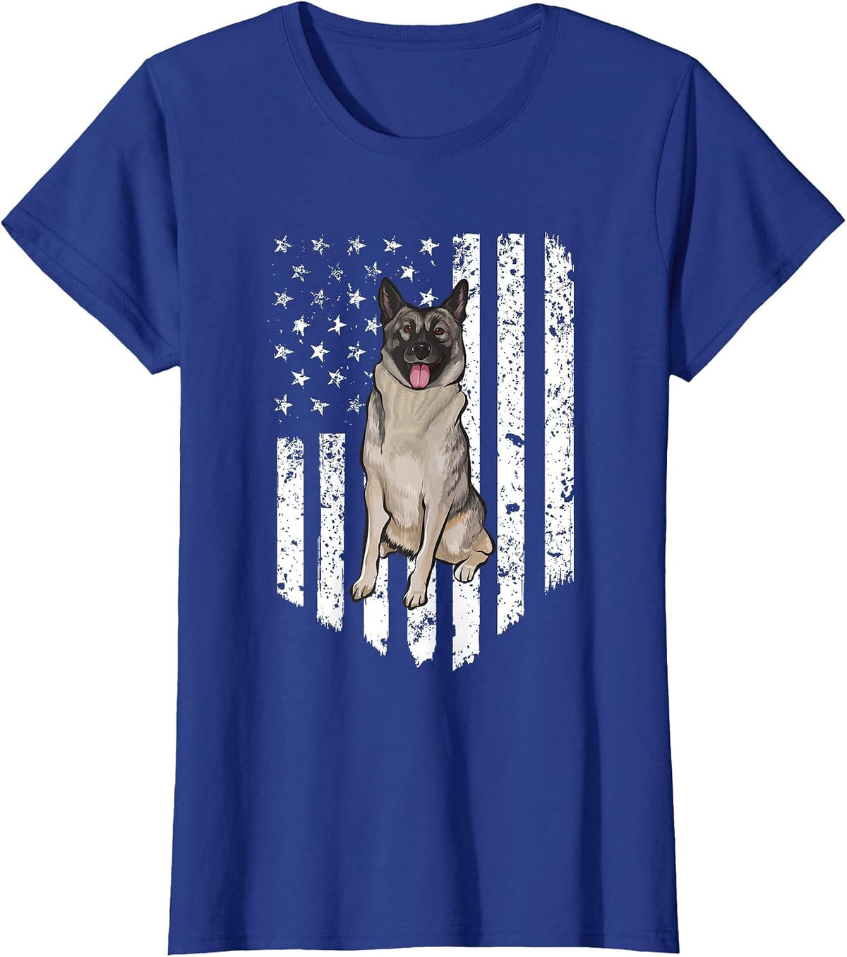 Black and White American Flag Norwegian Elkhound 4th of July USA T-Shirt - Royal Blue