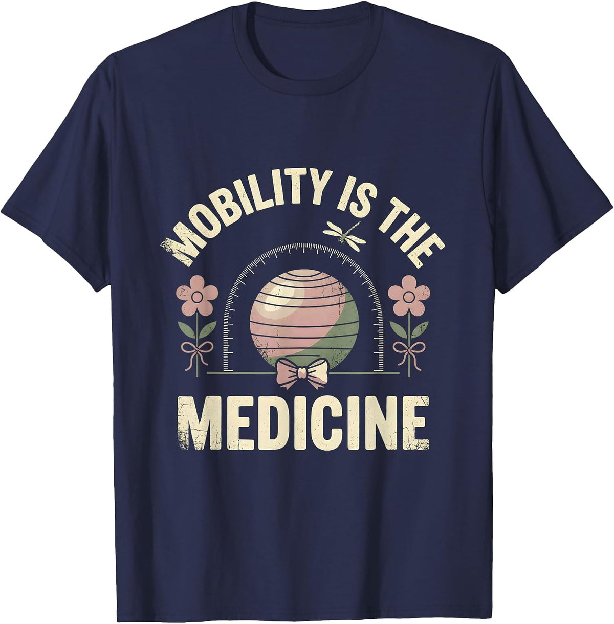Mobility Is The Medicine Floral Boho Physical Therapy PT T-Shirt - Navy Blue
