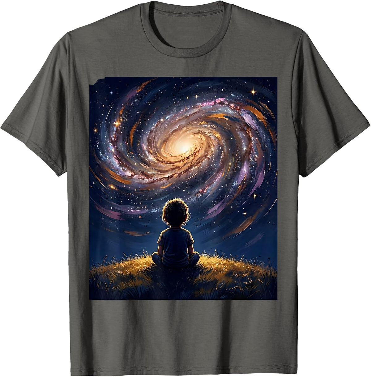 Autism Awareness Child Gazing at Galaxy Design T-Shirt - Asphalt Grey