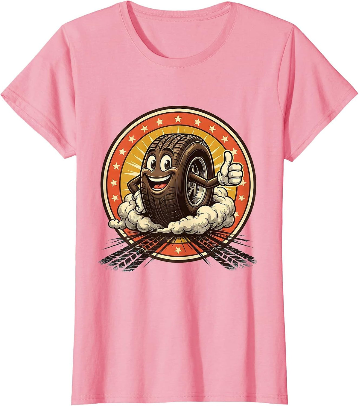 Women's Tire Burnout Thick Smoke Car Graphic T-Shirt - Pink