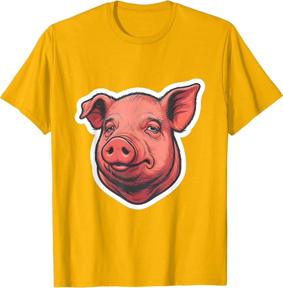 Pig Bust Funny Farm Animal Lover Sticker Humor T-Shirt - Golden Yellow