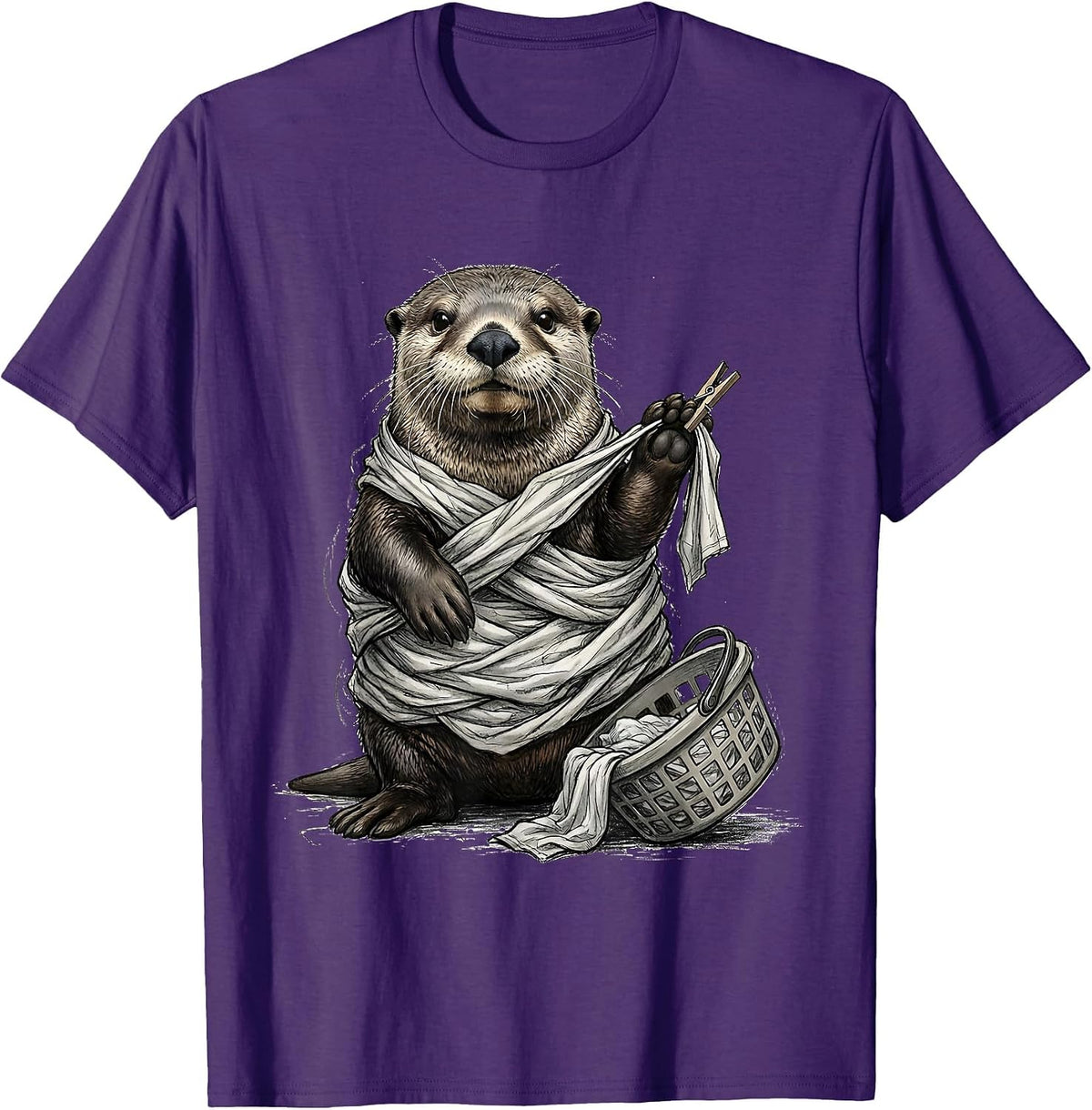 Tangled Sea Otter Hand-Sketched Funny Otter Lover Gift T-Shirt - Purple