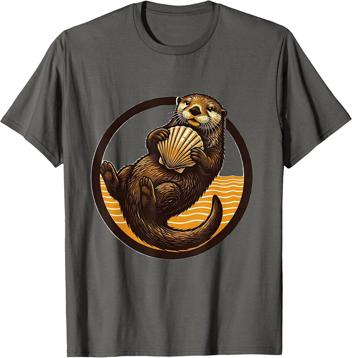 Men's Sealed Sea Otter Wood Type Letterpress Otter Lover Humor T-Shirt - Asphalt Grey