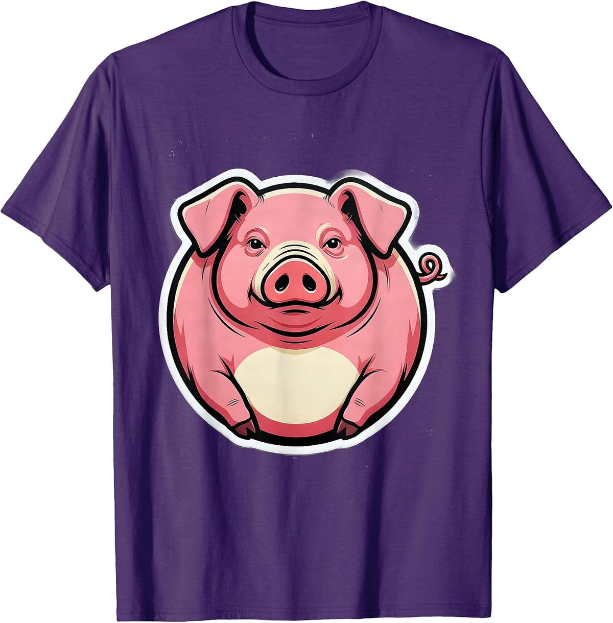 Pig Lover Sticker Farm Animal Humor Casual Wear T-Shirt - Purple